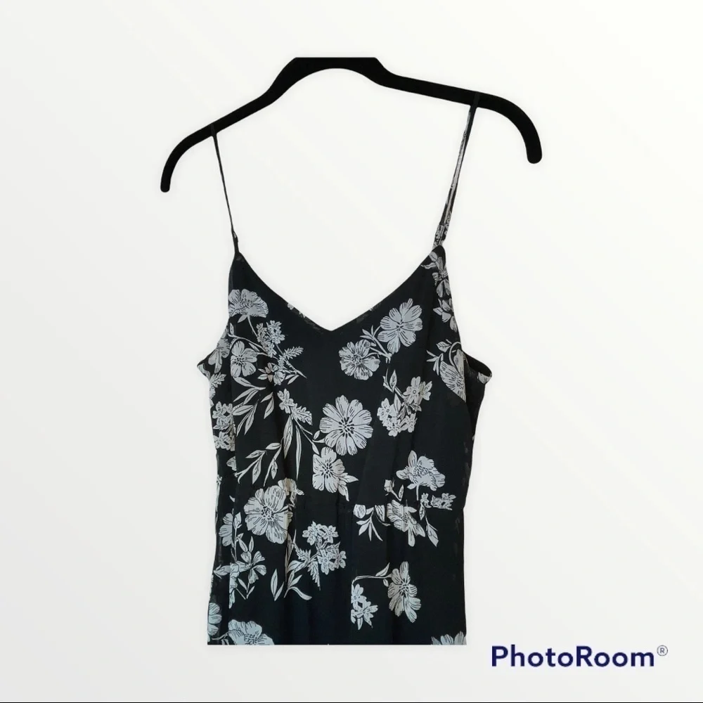 J Crew Black Sheer Floral Maxi Dress Tiered Spaghetti Strap Size 2